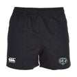 The Woodlands Youth Wolfpack Advantage Rugby Shorts by EMB Canterbury feature an elastic waistband, CCC logo on the left leg, team crest on the right, and moisture-wicking fabric for lasting comfort on and off the field.