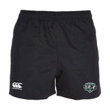 The Woodlands Youth Wolfpack Advantage Rugby Shorts by EMB Canterbury feature an elastic waistband, CCC logo on the left leg, team crest on the right, and moisture-wicking fabric for lasting comfort on and off the field.