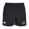 The Woodlands Youth Wolfpack Advantage Rugby Shorts by EMB Canterbury feature an elastic waistband, CCC logo on the left leg, team crest on the right, and moisture-wicking fabric for lasting comfort on and off the field.