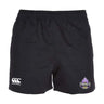 Stay cool and comfortable in the EMB Canterbury Capitals Rugby NC Advantage Rugby Shorts, featuring a white Canterbury logo on the left leg and a purple Brisbane Capitals logo on the right. Made with moisture-wicking fabric.