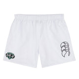 The Woodlands Youth Wolfpack Tactic Short by EMB Canterbury features an elastic waistband, a left-leg logo, and a right-leg team crest patch—perfect rugby shorts for training or match day.