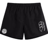 The EMB Canterbury White River Rugby Football Club Tactic Short features two white printed logos on black fabric, making these men's rugby shorts ideal for training.