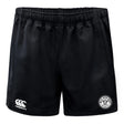 White River Rugby Football Club Advantage Rugby Shorts by EMB Canterbury feature an elastic waistband, moisture-wicking fabric, a Canterbury logo on the left leg, and a White River Rugby embroidered badge on the right.
