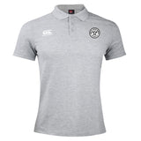 The White River Rugby Football Club Waimak Polo by EMB Canterbury is a light grey, short-sleeved rugby polo with a button-up collar and logos on both chests, featuring classic Canterbury style.