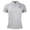 The White River Rugby Football Club Waimak Polo by EMB Canterbury is a light grey, short-sleeved rugby polo with a button-up collar and logos on both chests, featuring classic Canterbury style.