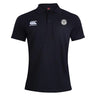 The EMB Canterbury White River Rugby Football Club Waimak Polo is a black short-sleeve rugby polo with a collar, Canterbury logo on the right chest, and circular badge on the left, combining style and comfort.