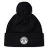 The White River Rugby Football Club Pom Pom Beanie by EMB Canterbury features a black knit design, a pom-pom top, and a round white front patch for classic style.