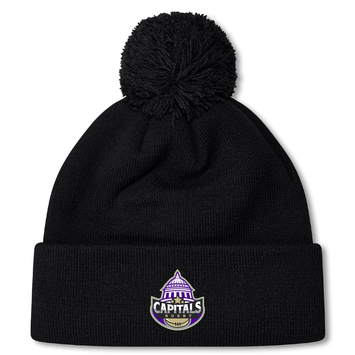 Stay warm with the Capitals Rugby NC Pom Pom Beanie by EMB Canterbury, featuring fleece lining, a pom-pom top, and an embroidered Washington Capitals logo on the front cuff.