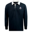 The EMB Mudoo Capitals Rugby NC Classic Long Sleeve Solid Rugby Jersey is a black shirt with a white collar and a colorful "Carnivals" logo on the left chest.