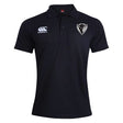 A black DePaul University Club Dry Polo shirt by EMB Canterbury with a logo on the right chest and a heart-shaped emblem on the left chest.