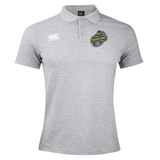 Grey Boston RFC Waimak polo by EMB Canterbury logo and cotton polyester blend fabric, displayed on a plain background.