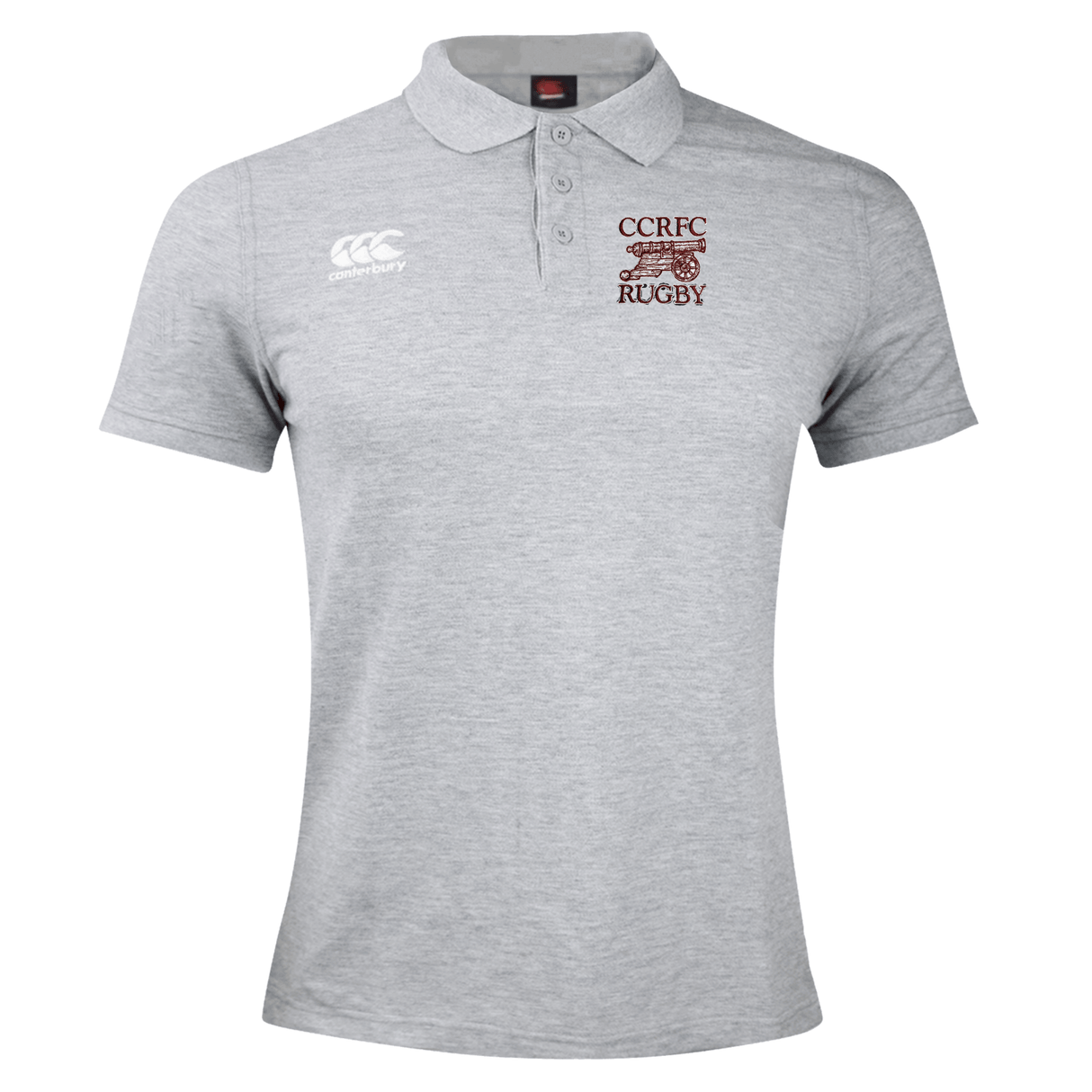 Concord Carlisle Rugby Waimak Polo by EMB Canterbury with "ccrfc rugby" logo on the left chest and Canterbury logo on the right, displayed on a plain background.
