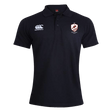 The West Potomac RFC Waimak Polo by EMB Canterbury is a black short-sleeve polo with the CCC logo on the left and an embroidered shield crest on the right chest—ideal for rugby fans.
