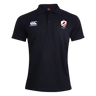 The West Potomac RFC Waimak Polo by EMB Canterbury is a black short-sleeve polo with the CCC logo on the left and an embroidered shield crest on the right chest—ideal for rugby fans.
