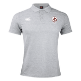 The West Potomac RFC Waimak Polo by EMB Canterbury features light grey short sleeves, a classic collar, the Canterbury logo on the right chest, and a team crest on the left—ideal for any rugby enthusiast.