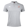 The West Potomac RFC Waimak Polo by EMB Canterbury features light grey short sleeves, a classic collar, the Canterbury logo on the right chest, and a team crest on the left—ideal for any rugby enthusiast.