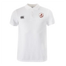 The West Potomac RFC Waimak Polo by EMB Canterbury features a white short sleeve design, collar, three buttons, black CCC logo on the right chest, and a red and white shield emblem—perfect for any rugby fan.