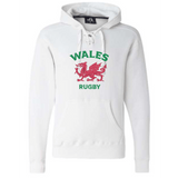 A white Nations of Rugby Wales Rugby Hockey Hoodie with the WRS Alpha Broder logo.