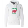 A white Nations of Rugby Wales Rugby Hockey Hoodie with the WRS Alpha Broder logo.