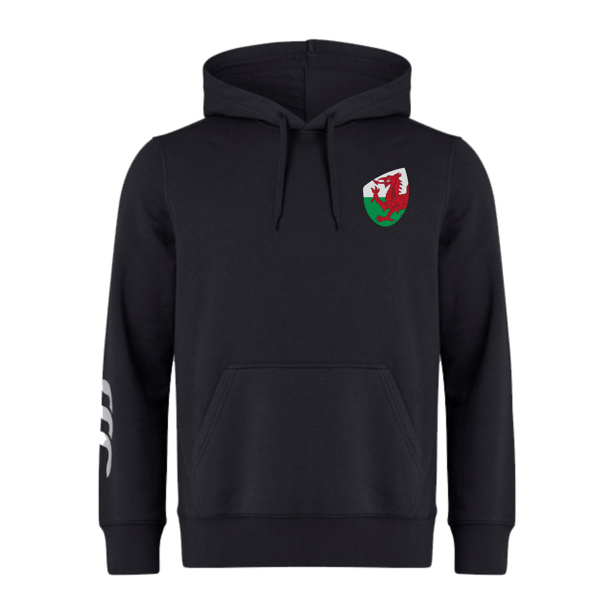Experience ultimate comfort with the EMB Canterbury Wales Shield Club Hoodie. Crafted from premium sweatshirt fleece, it showcases a bold red dragon emblem on the chest and a striking white graphic on the right sleeve—perfect for passionate rugby supporters.