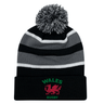EMB Augusta's Nations of Rugby Wales Hooped Knit Fold Over Pom-Pom Beanie featuring an embroidered design.