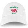 An EMB Alpha Broder white cotton twill Nations of Rugby Wales Dad Cap with an embroidered design of the Welsh rugby spirit.