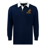 Navy blue Wallabies Solid Classic Jersey with a white collar and a Wallabies logo on the chest, featuring a relaxed fit by EMB Mudoo.