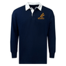 Navy blue Wallabies Solid Classic Jersey with a white collar and a Wallabies logo on the chest, featuring a relaxed fit by EMB Mudoo.