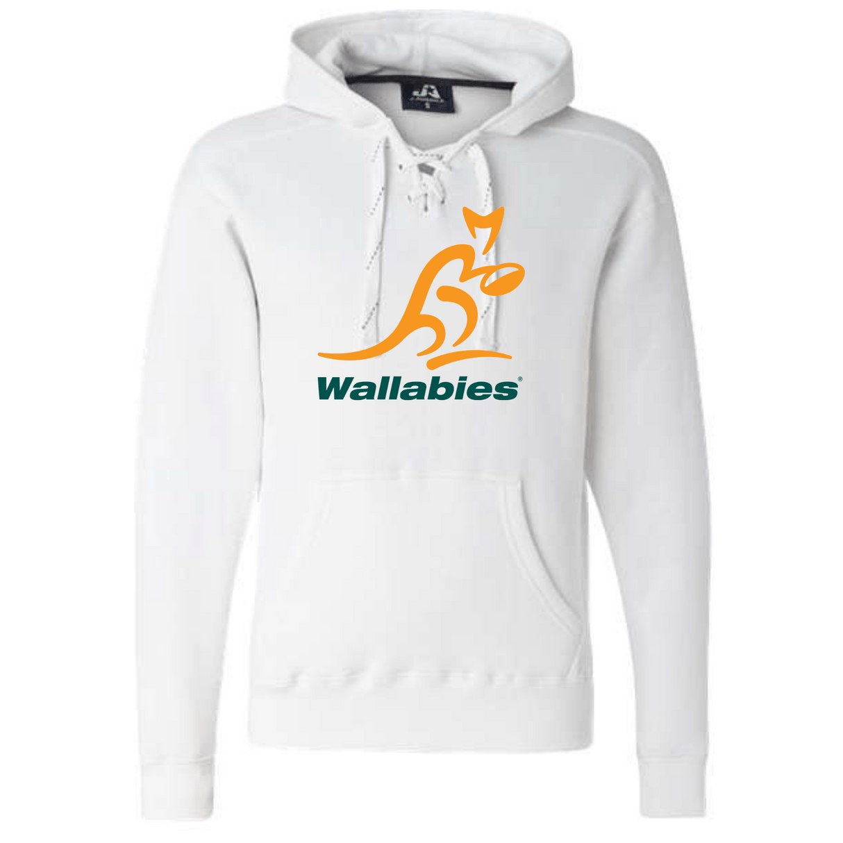A white Wallabies Hockey Hoodie with a WRS Alpha Broder logo on it.