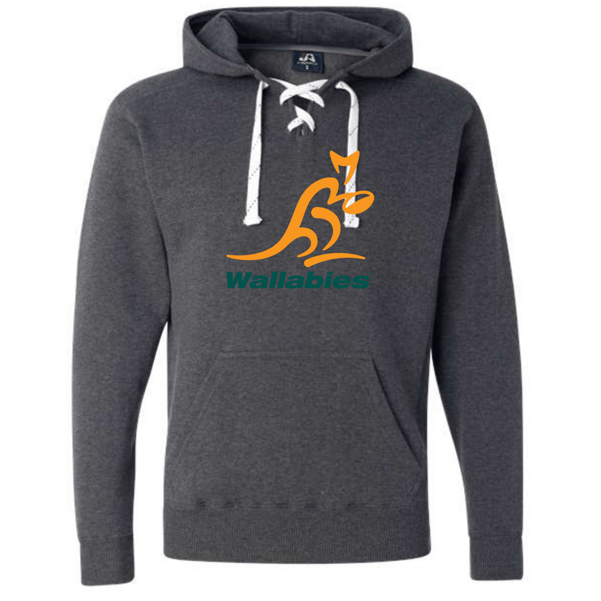 A Wallabies Hockey Hoodie by WRS Alpha Broder with an orange and green kangaroo on it, perfect for showing support for the Wallabies.