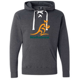 A Wallabies Hockey Hoodie by WRS Alpha Broder with an orange and green kangaroo on it, perfect for showing support for the Wallabies.