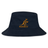 The Wallabies Rugby Crusher Bucket Hat by EMB S&S Activewear is a navy blue cotton twill hat with an orange kangaroo logo and "Wallabies" embroidered on the front—ideal for any Wallabies Rugby fan.