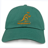 The Wallabies Cotton Twill Dad Cap by EMB S&S Activewear features an orange Wallabies logo and text on the front—ideal for Australia rugby fans.