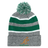 The Wallabies Rugby Hooped Pom-Pom Beanie by WRS Augusta features gray, green, and white stripes with an orange kangaroo logo above "Wallabies"—a must-have for Australia rugby fans.