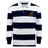 The EMB Mudoo Wallabies Hooped Classic Jersey is a navy blue and white striped long-sleeve rugby shirt with a collar, built for fan comfort and featuring a gold Wallabies logo on the left chest.