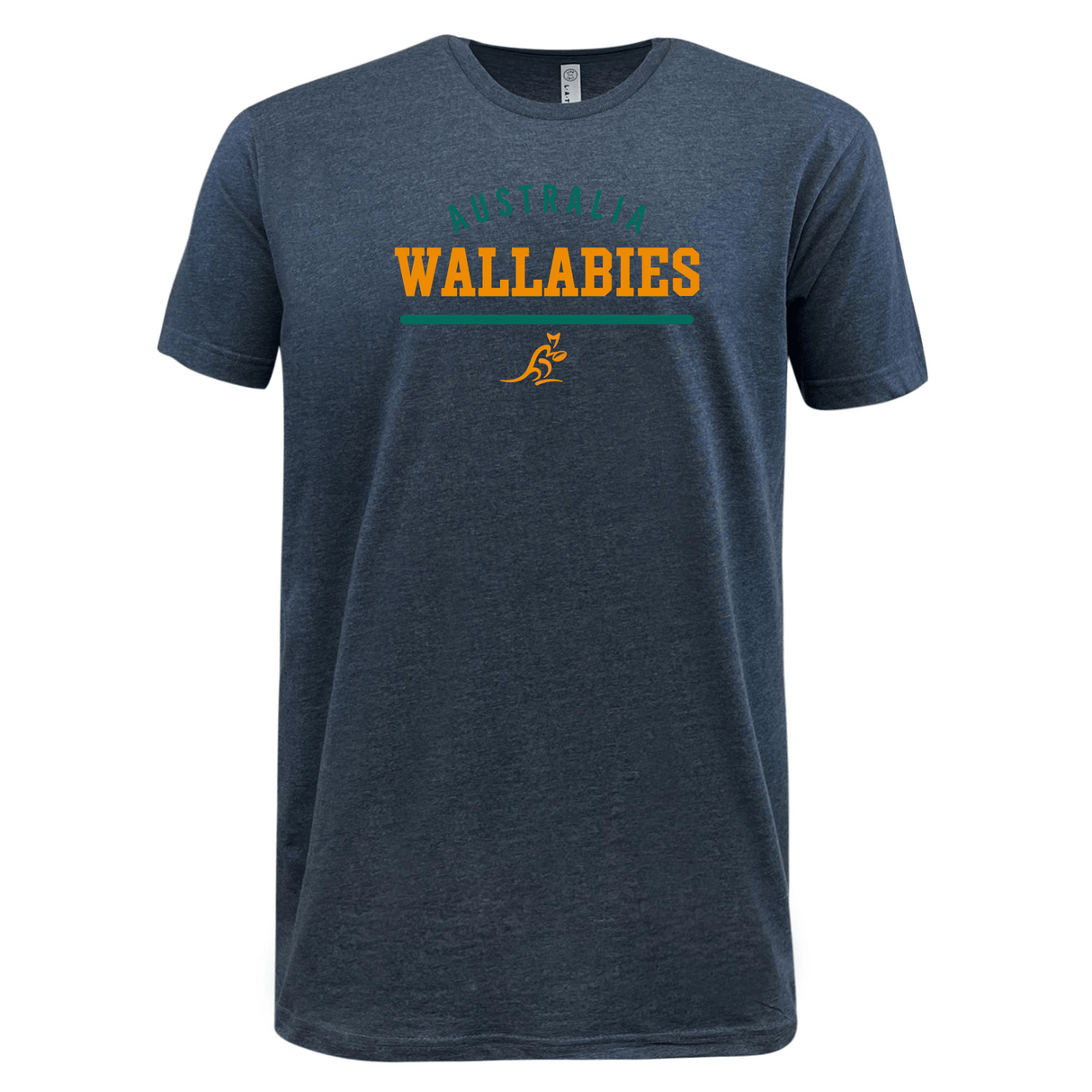 A gray lightweight Wallabies Rugby Wordmark Supersoft Tee with the WRS LAT logo printed on the front.