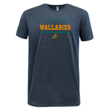 A gray lightweight Wallabies Rugby Wordmark Supersoft Tee with the WRS LAT logo printed on the front.