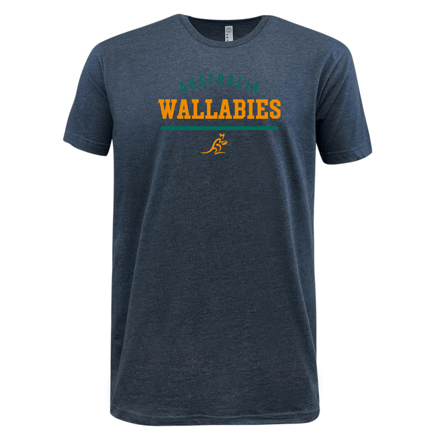 A gray lightweight Wallabies Rugby Wordmark Supersoft Tee with the WRS LAT logo printed on the front.