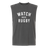 The Watch More Rugby Everyday Muscle Tee by WRS S&S Activewear is a sleeveless black top featuring "WATCH MORE RUGBY" in white text on the front.