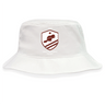 The EMB S&S Activewear West Potomac RFC Crusher Bucket Cap is a white cotton hat with a maroon beaver crest, two stars, "1963," and "WEST POTOMAC RUGBY" for classic sun protection.