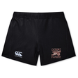 Women's EMB Canterbury rugby shorts with embroidered logos on each thigh, displayed on a white background.