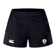 The West Potomac RFC Women's Advantage Short 2.0 by EMB Canterbury features a white Canterbury logo and a maroon/white Wests Rugby Club emblem, designed for women seeking high-performance recycled athletic shorts.