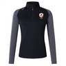 The West Potomac RFC Women's Elite First Layer by EMB Canterbury is a black and gray long-sleeve pullover with moisture-wicking VapoDri tech, white and red crest on the left chest, and small white logo on the right shoulder.