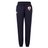 The West Potomac RFC Women's Leisure Sweatpant by EMB Canterbury features navy organic cotton, a drawstring waist, elastic cuffs, a white logo on the right thigh, and a left thigh badge—ideal for rugby training or casual wear.