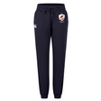 The West Potomac RFC Women's Leisure Sweatpant by EMB Canterbury features navy organic cotton, a drawstring waist, elastic cuffs, a white logo on the right thigh, and a left thigh badge—ideal for rugby training or casual wear.