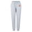 The EMB Canterbury West Potomac RFC Women's Leisure Sweatpant features a light gray color, drawstring waist, ribbed cuffs, and a maroon sports logo on the upper left thigh—combining comfort and style by Canterbury.