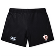The West Potomac RFC Women’s Yokohama Short by EMB Canterbury features the Canterbury logo on the left leg and a red and white crest with text on the right, offering classic rugby style for fans.