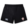 The West Potomac RFC Women’s Yokohama Short by EMB Canterbury features the Canterbury logo on the left leg and a red and white crest with text on the right, offering classic rugby style for fans.