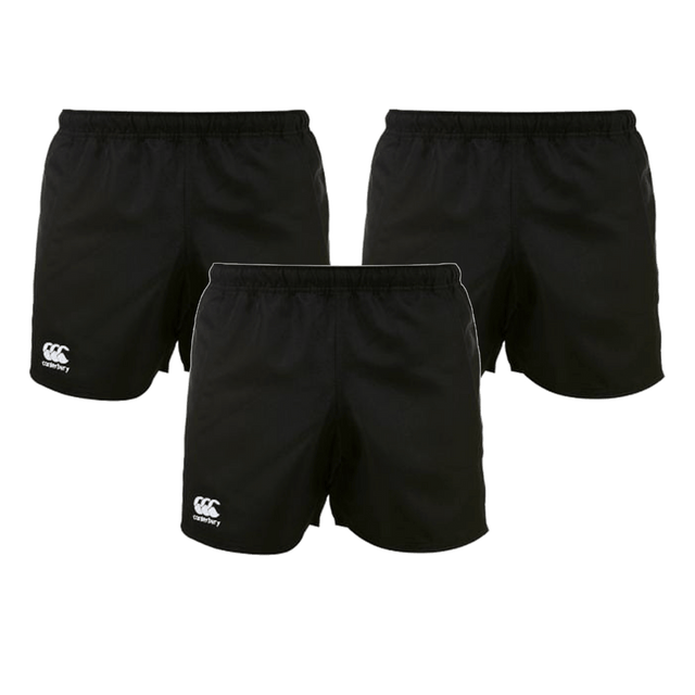 Three pairs of Women's Canterbury Advantage 2.0 Shorts from Bundle Canterbury, each featuring a white logo on the left leg, are displayed on a white background.