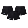 A 3-pack of black Yokohama rugby shorts for women with a white logo on the left leg, made by Canterbury. Crafted with Vapodri fabric, these shorts ensure optimal comfort and performance.